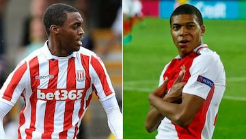 A la izquierda Julien Ngoy, delantero del Stoke City.  A la derecha, Kylian Mbapp&eacute;, jugador del M&oacute;naco.