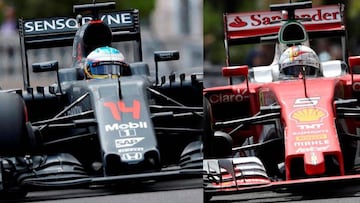Alonso y Vettel con el McLaren y el Ferrari en Mónaco.