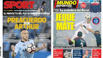 Portadas de los diarios Sport y Mundo Deportivo del d&iacute;a 7 de marzo de 2018.