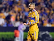 Rodrigo Aguirre of Tigres during the Quarter Finals first leg match between Tigres UANL and Seattle Sounders as part of the CONCACAF Champions Cup 2026, at Universitario Stadium, on April 08, 2026 in Monterrey, Nuevo Leon, Mexico.