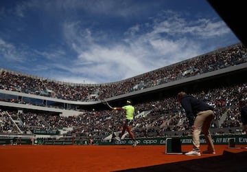 Rafael Nadal in action against Roger Federer in Paris today