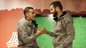 Lucas Vázquez y Nacho durante un acto publicitario.
