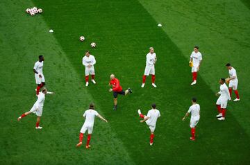 Suiza durante el calentamiento.