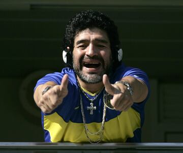 Diego Armando Maradona supporting Boca Juniors at La Bombonera.