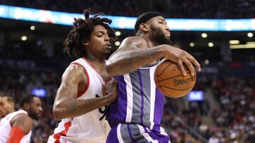 Nov 6, 2016; Toronto, Ontario, CAN; Sacramento Kings center DeMarcus Cousins (15) makes a move to the basket against Toronto Raptors center Lucas Nogueira (92) at Air Canada Centre. The Kings beat the Raptors 96-91. Mandatory Credit: Tom Szczerbowski-USA TODAY Sports