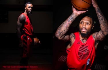 El uniforme Statement Edition de los Portland Trail Blazers para la temporada 2025/26 es completamente rojo, con el logo del equipo en el centro del pecho. No incluye texto como 'Rip City' o 'Portland', y apuesta por un diseño minimalista que resalta la identidad visual de la franquicia.