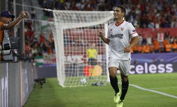 Alegría de Ben Yedder por el gol 2-0 para el Sevilla