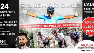 Cartel promocional de la Balade Arkéa-Samsic con Nairo Quintana como protagonista.