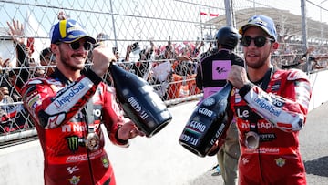 Bagnaia y Bastianini, celebrando juntos tras el esprint de Indonesia.