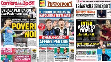 Las portadas de los diarios deportivos italianos del 19 de abril de 2019.