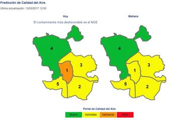 El mapa del pron&oacute;stico sobre la calidad del aire