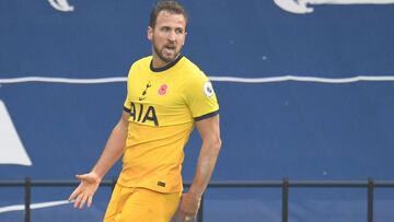 Tottenham Hotspur's English striker Harry Kane celebrates scoring the opening goal during the English Premier League football match between West Bromwich Albion and Tottenham Hotspur at The Hawthorns stadium in West Bromwich, central England, on Nove