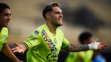 Puebla's Uruguayan forward #11 Emiliano Gomez celebrates after scoring during the Liga MX Clausura football match between Cruz Azul and Puebla at the Olimpico Universitario stadium in Mexico City on January 25, 2025. (Photo by Rodrigo Oropeza / AFP)