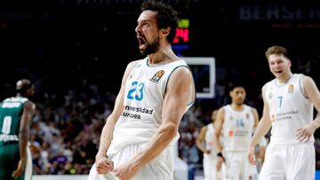 Sergio Llull celebra uno de sus triples ante el Panathinaikos.