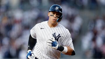 NEW YORK, NEW YORK - APRIL 19: Aaron Judge #99 of the New York Yankees rounds the bases after hitting a two-run home run during the first inning against the Los Angeles Angels at Yankee Stadium on April 19, 2023 in the Bronx borough of New York City.   Sarah Stier/Getty Images/AFP (Photo by Sarah Stier / GETTY IMAGES NORTH AMERICA / Getty Images via AFP)