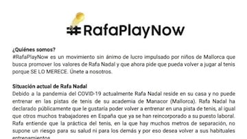 Los niños de Mallorca piden al Gobierno que deje entrenar a Nadal