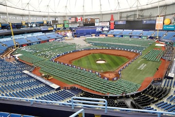 Tropicana Field opens a staging site for workers and operations before the arrival of Hurricane Milton, in St. Petersburg, Florida, U.S., October 7, 2024. 