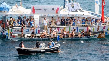 Lekeitio (Bizkaia), 03/08/2025.- La trainera Zierbena se ha proclamado vencedora de la XL Bandera El Correo ? Kutxabank SN ? Ayuntamiento de Lekeitio, décima prueba puntuable para la Liga Eusko Label, disputada este domingo en Lekeitio (Bizkaia). EFE/Javier Zorrilla