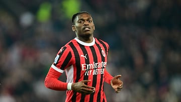 Soccer Football - Serie A - Udinese v AC Milan - Bluenergy Stadium, Udine, Italy - April 11, 2025 AC Milan's Rafael Leao celebrates scoring their first goal REUTERS/Daniele Mascolo