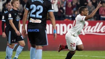 Muriel celebra el empate del Sevilla.