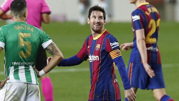 Soccer Football - La Liga Santander - FC Barcelona v Real Betis - Camp Nou, Barcelona, Spain - November 7, 2020 Barcelona's Lionel Messi celebrates scoring their third goal REUTERS/Albert Gea