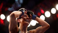 LAS VEGAS, NEVADA - MARCH 04: Alexa Grasso of Mexico reacts to her win over Valentina Shevchenko of Kyrgyzstan in the UFC flyweight championship fight during the UFC 285 event at T-Mobile Arena on March 04, 2023 in Las Vegas, Nevada.   Chris Graythen/Getty Images/AFP (Photo by Chris Graythen / GETTY IMAGES NORTH AMERICA / Getty Images via AFP)