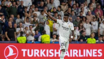 Vinicius Junior during the UEFA Champions League match between Real Madrid and Celtic FC at the Estadio Santiago Bernabeu in Madrid, Spain. (Photo by Apo Caballero/DAX Images/NurPhoto via Getty Images)
