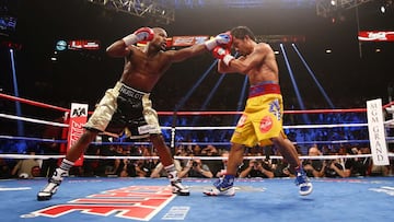 Floyd Mayweather  Manny Pacquiao durante su combate en 2015.