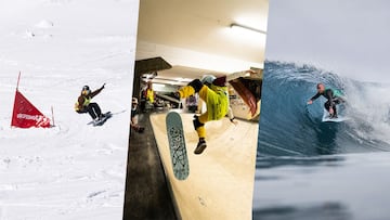 De izquierda a derecha, un snowboarder en Alto Campoo, un skater en Obsession Surf Santander y un surfista en la playa del Sardinero, en Santander, Cantabria, Espa&ntilde;a, durante la celebraci&oacute;n de la prueba OA2 FuSSSion 2022, del 11 al 13 de marzo. 