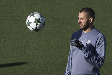 Karim Benzema in training in Valdebebas this morning.