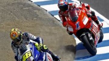 LAGUNA SECA 2008. Rossi cree que el odio de Stoner hacia él se inició en aquella carrera, con pasadas como las del 'Sacacorchos'.