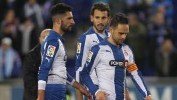 Trsiteza de los jugadores del Espanyol tras caer en la Copa 