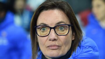 (FILES) France's coach Corinne Diacre looks on during the Tournoi de France women's friendly football match between France and Uruguay, at the Raymond-Kopa Stadium in Angers, western France. (Photo by JEAN-FRANCOIS MONIER / AFP)
