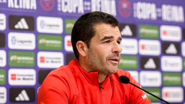 Manolo Cano, durante la rueda de prensa del Atlético.