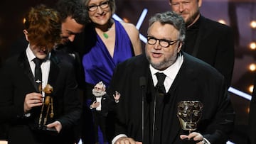 Guillermo del Toro on stage during the BAFTA Film Awards 2023.