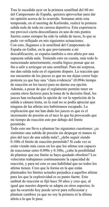 La explicaci&oacute;n de la atleta guipuzcoana.