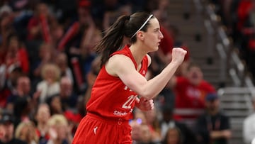 INDIANAPOLIS, INDIANA - MAY 17: Caitlin Clark #22 of the Indiana Fever reacts in the second half while playing the Chicago Sky in the Fever's home opener at Gainbridge Fieldhouse on May 17, 2025 in Indianapolis, Indiana. NOTE TO USER: User expressly acknowledges and agrees that, by downloading and or using this Photograph, user is consenting to the terms and conditions of the Getty Images License Agreement. Gregory Shamus/Getty Images/AFP (Photo by Gregory Shamus / GETTY IMAGES NORTH AMERICA / Getty Images via AFP)