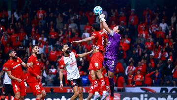 Soccer Football - Liga MX - Toluca v Tijuana - Estadio Nemesio Diez, Toluca, Mexico - February 13, 2026 Tijuana's Antonio Rodriguez makes a save REUTERS/Eloisa Sanchez
