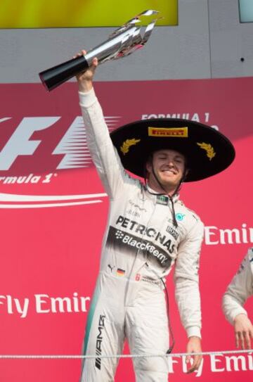 El alemán Nico Rosberg ganó el último GP de México el 1 de noviembre de 2015. Traía un Mercedes Wo6, motor Mercedes PU106B Hybrid.