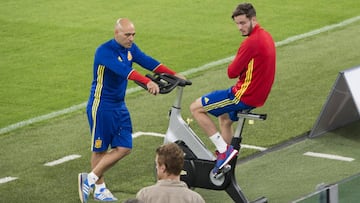 Saúl, durante un entrenamiento de la Selección.