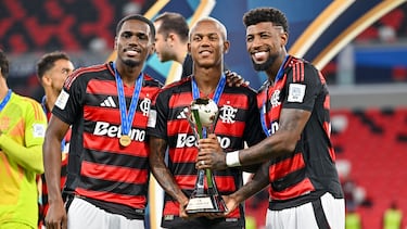 Jugadores del Flamengo celebran la Libertadores.