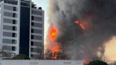 Un incendio abrasa un edificio de 14 plantas en el barrio de Campanar, en Valencia