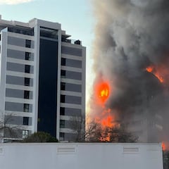 Un incendio abrasa un edificio de 14 plantas en el barrio de Campanar, en Valencia