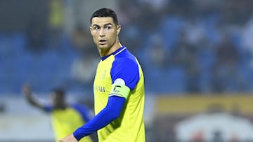 Nassr's Portuguese forward Cristiano Ronaldo looks on during the Saudi Pro League football match between Al-Nassr and Al-Ettifaq at the Prince Mohammed Bin Fahd Stadium in Dammam on May 27, 2023. (Photo by AFP)