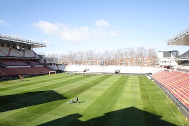 Estado del césped del Estadio de Vallecas.