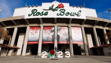 General view of the exterior of the Rose Bowl Stadium