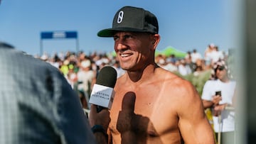 MARGARET RIVER, WESTERN AUSTRALIA, AUSTRALIA - APRIL 22: Eleven-time WSL Champion Kelly Slater of the United States after surfing in Heat 10 of the Round of 32 at the Western Australia Margaret River Pro on April 22, 2023 at Margaret River, Western Australia, Australia. (Photo by Aaron Hughes/World Surf League)