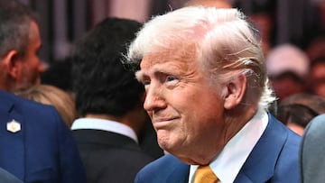 (FILES) US President Donald Trump attends UFC 314 at the Kaseya Center in Miami, Florida, on April 12, 2025. Donald Trump is in "excellent health," a White House doctor's assessment said on April 13, 2025, after he underwent his first annual medical checkup since returning to the US presidency. Republican Trump, 78, has repeatedly boasted about his own vigor since starting a second term, while mocking his 82-year-old Democratic predecessor Joe Biden as decrepit and mentally unfit for office. (Photo by Mandel NGAN / AFP)