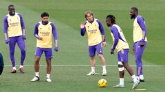 Mendy, Modric, Camavinga y Rüdiger, durante un entrenamiento con el Real Madrid.