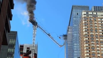 In Manhattan, a crane caught fire during construction of a high rise on 10th Avenue and West 41st Street and one user caught the partial collapse on camera.